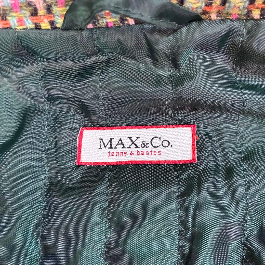 MAX&Co モヘア混 ツイード ダブル ロングコート キルティング グリーン系