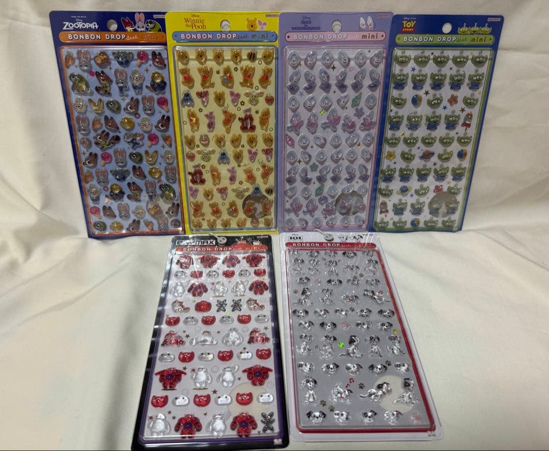 【新品未使用品】ディズニーキャラクター　ボンボンドロップシール　6枚セット