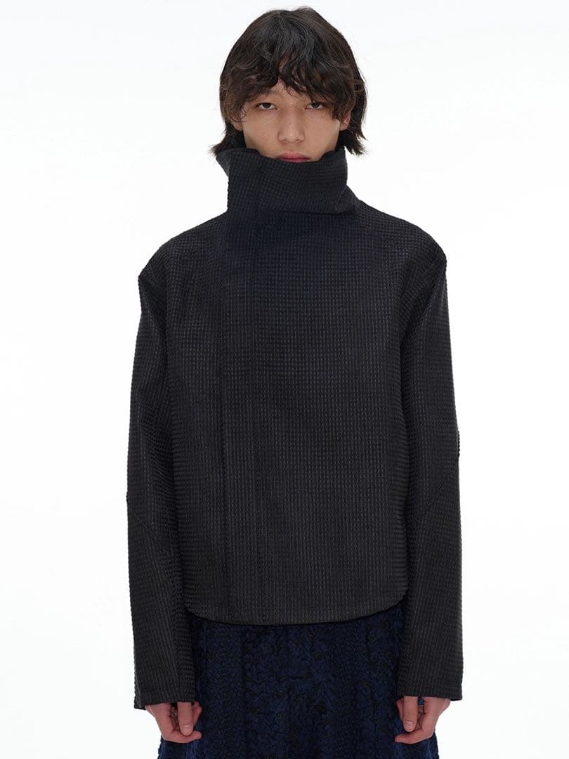 JCAESAR ZIPPER-JACKET 黒い立ち襟クロップドジャケット