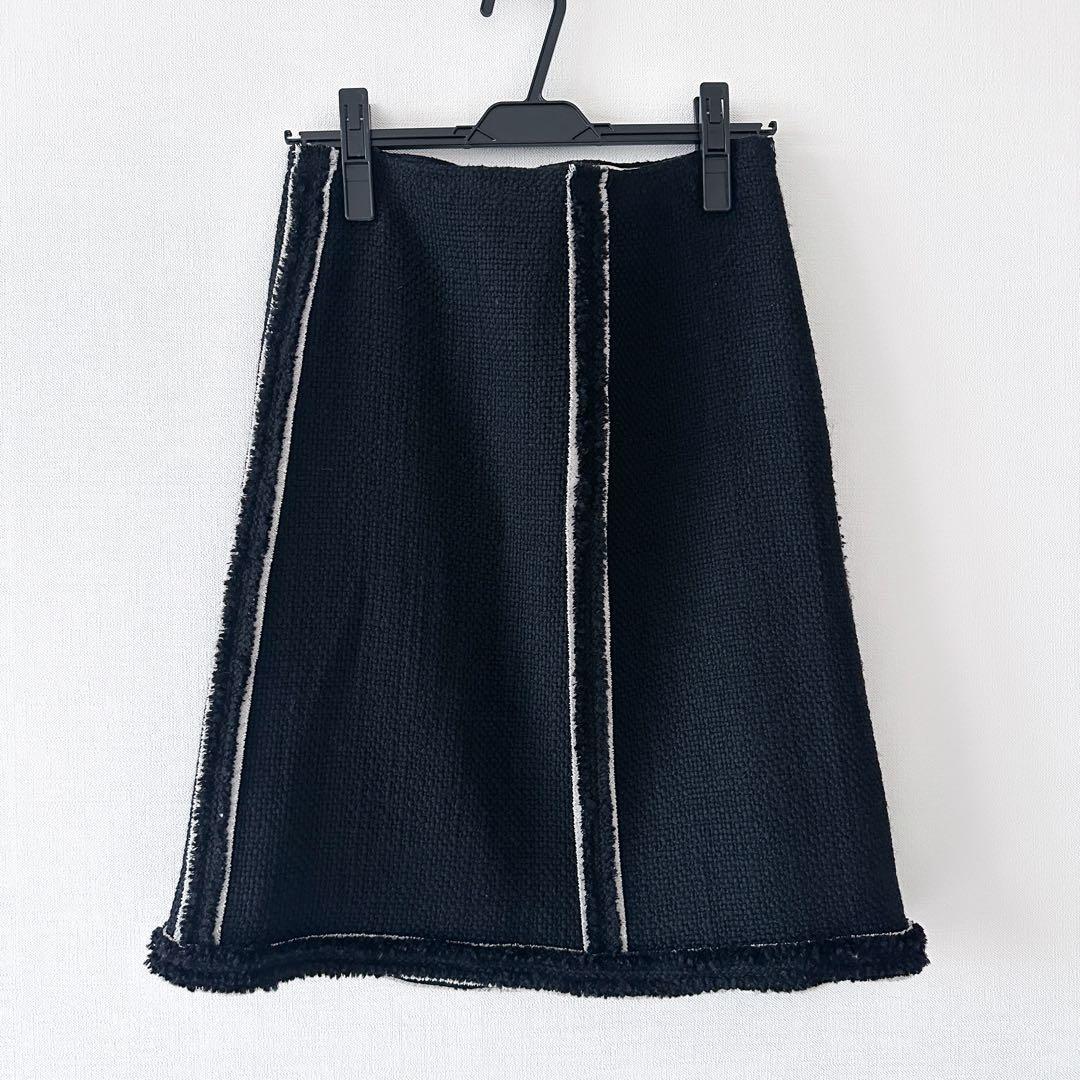 PRADA / ウール スカート フリンジ 黒 40 Aライン ブラック