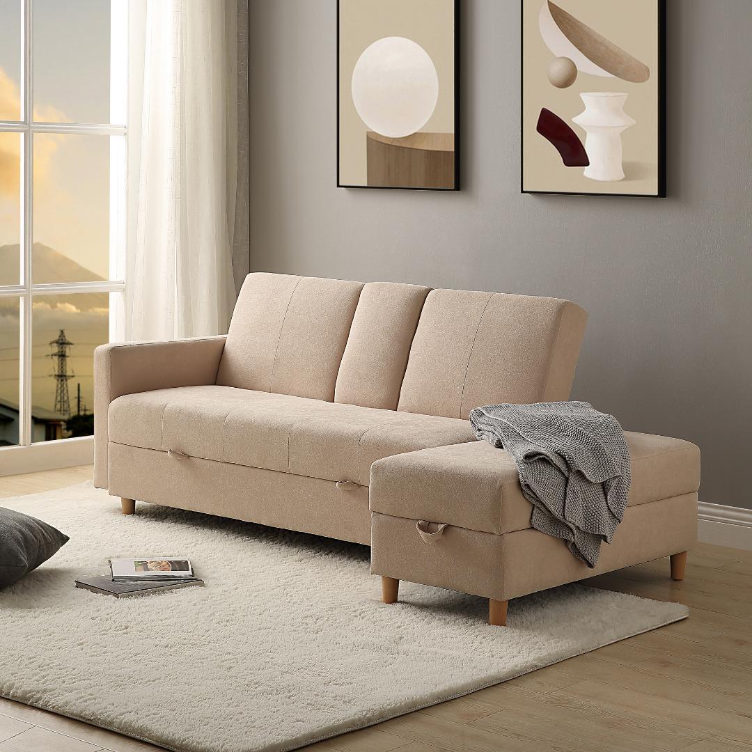 【ベージュ】ソファー 3人掛け ソファ多機能ソファベッド 収納機能おしゃれ
