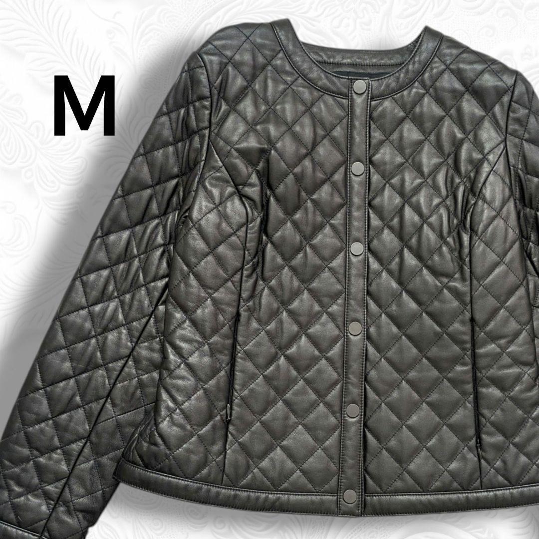 【上品】ダーマコレクション リアルレザー 羊革 レザージャケット 黒 ノーカラー