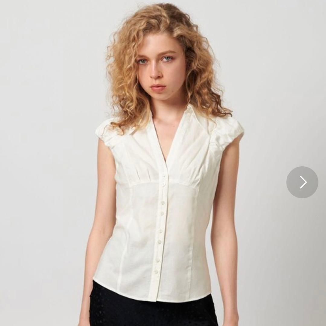 attisession ギャザー　ショートスリーブ　シャツ　white