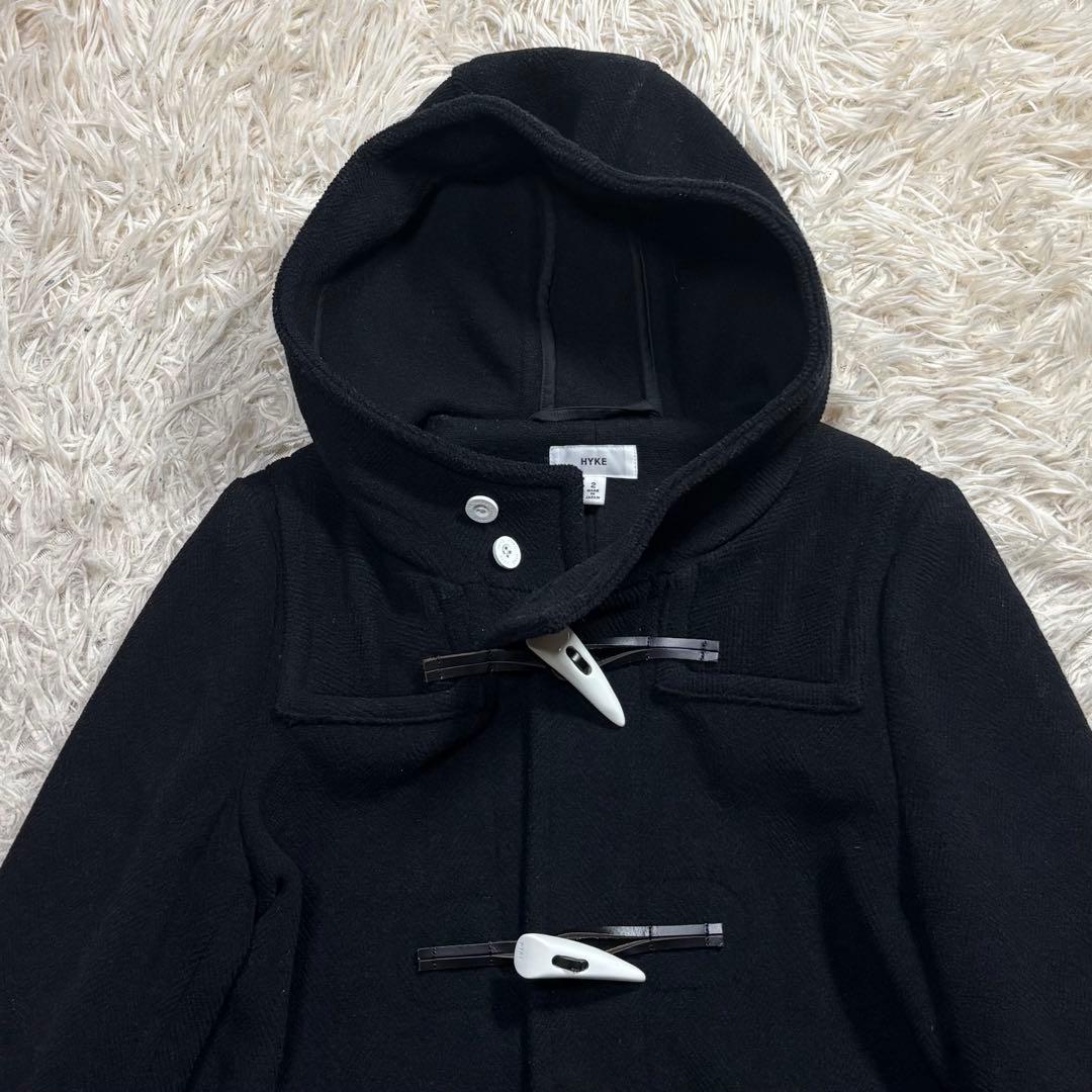 HYKE ハイク　ダッフルコート ヘリンボーン　白トグル　ブラック　サイズ2