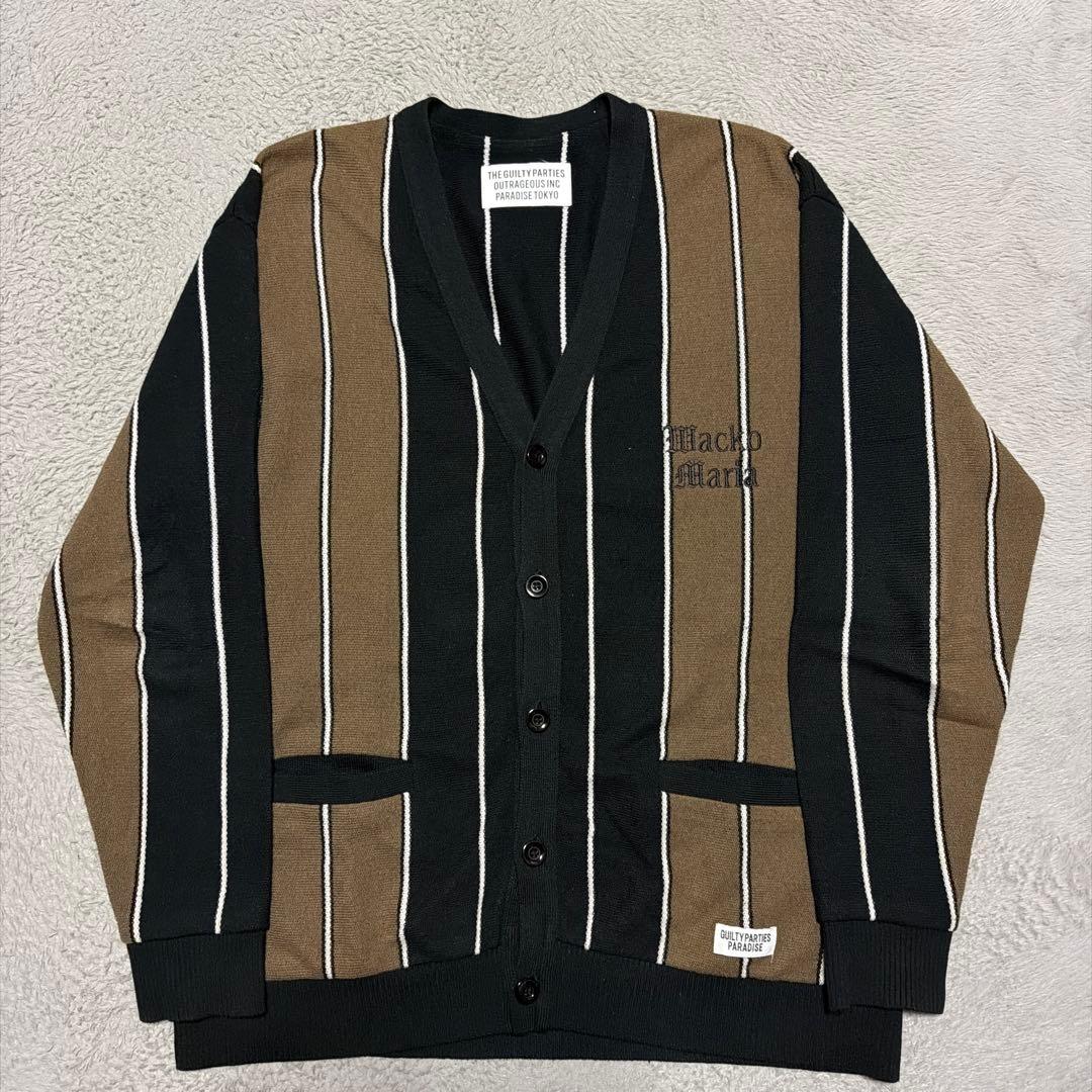 23ss WACKO MARIA ストライプ　ニット　カーディガン　M ブラウン