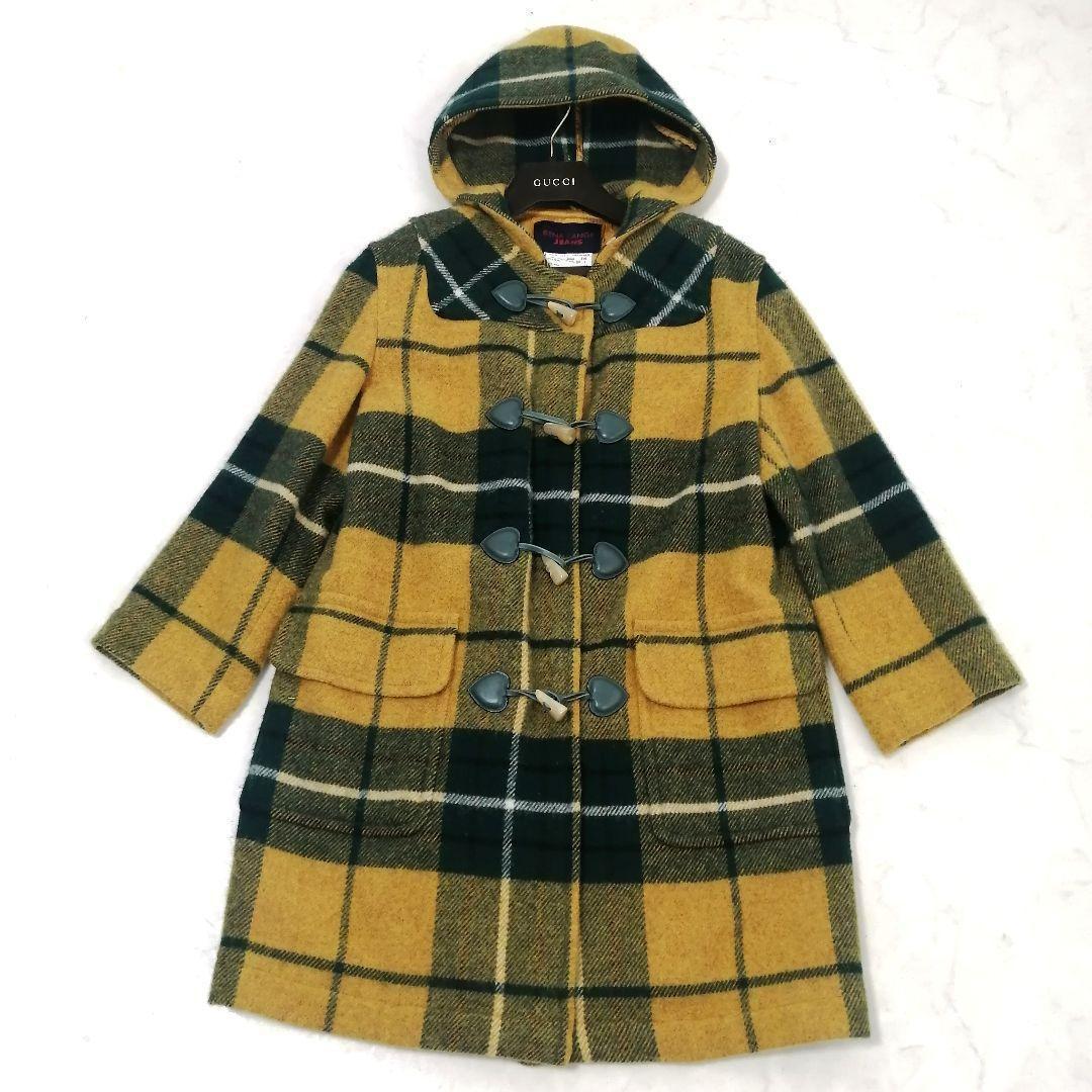 極美品✨ レナランゲ　ダッフルコート　チェック　フード　42　黄×緑　大人可愛い