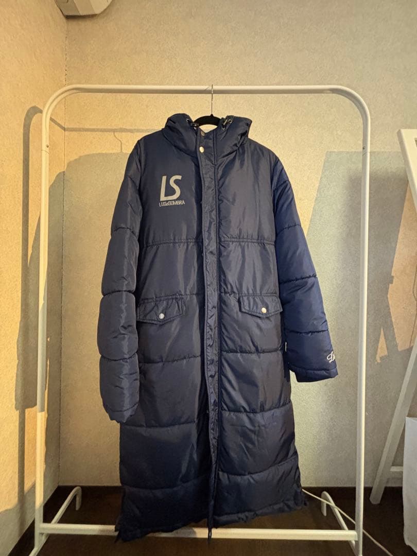 LS フード付きネイビー ロングベンチコート
