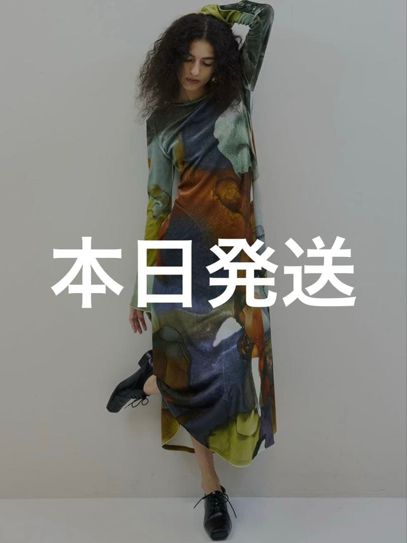 ワンピース 2WAY RUST INK ART VELOUR DRESS ameri