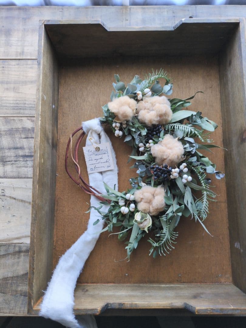 【再販】コットンフラワーとユーカリのハーフリース ミルクティーブラウン