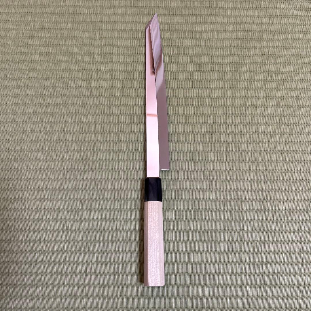 九寸　切り付け　V金10号 柳刃　包丁　和包丁　朴木　八角柄　本焼　鏡面仕上げ