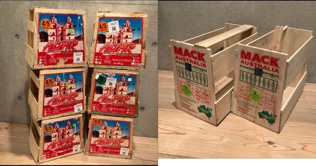 アスパラガス　市場　野菜　小物入れ　コンテナ　木箱　おしゃれ　インテリア　8個