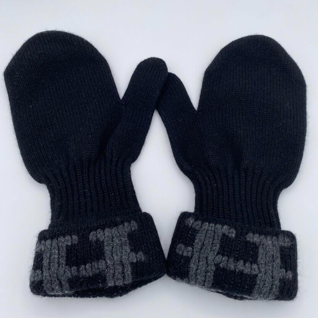 エルメス 手袋 カシミヤ ブラック ワンポイント　ミトン
