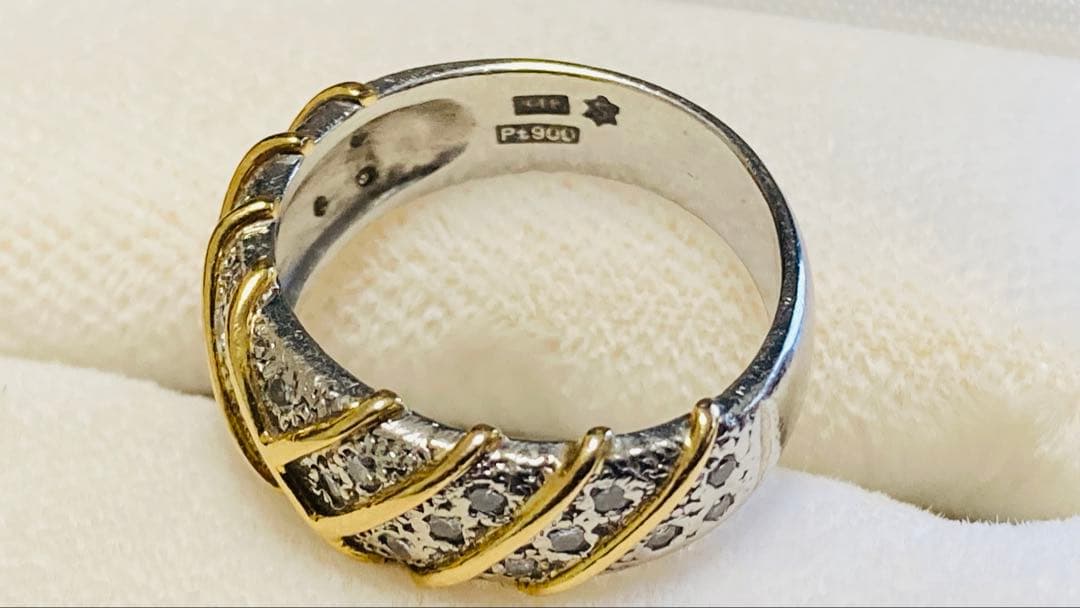 【るん】プラチナ ゴールド 波状デザインリング〈11号〉