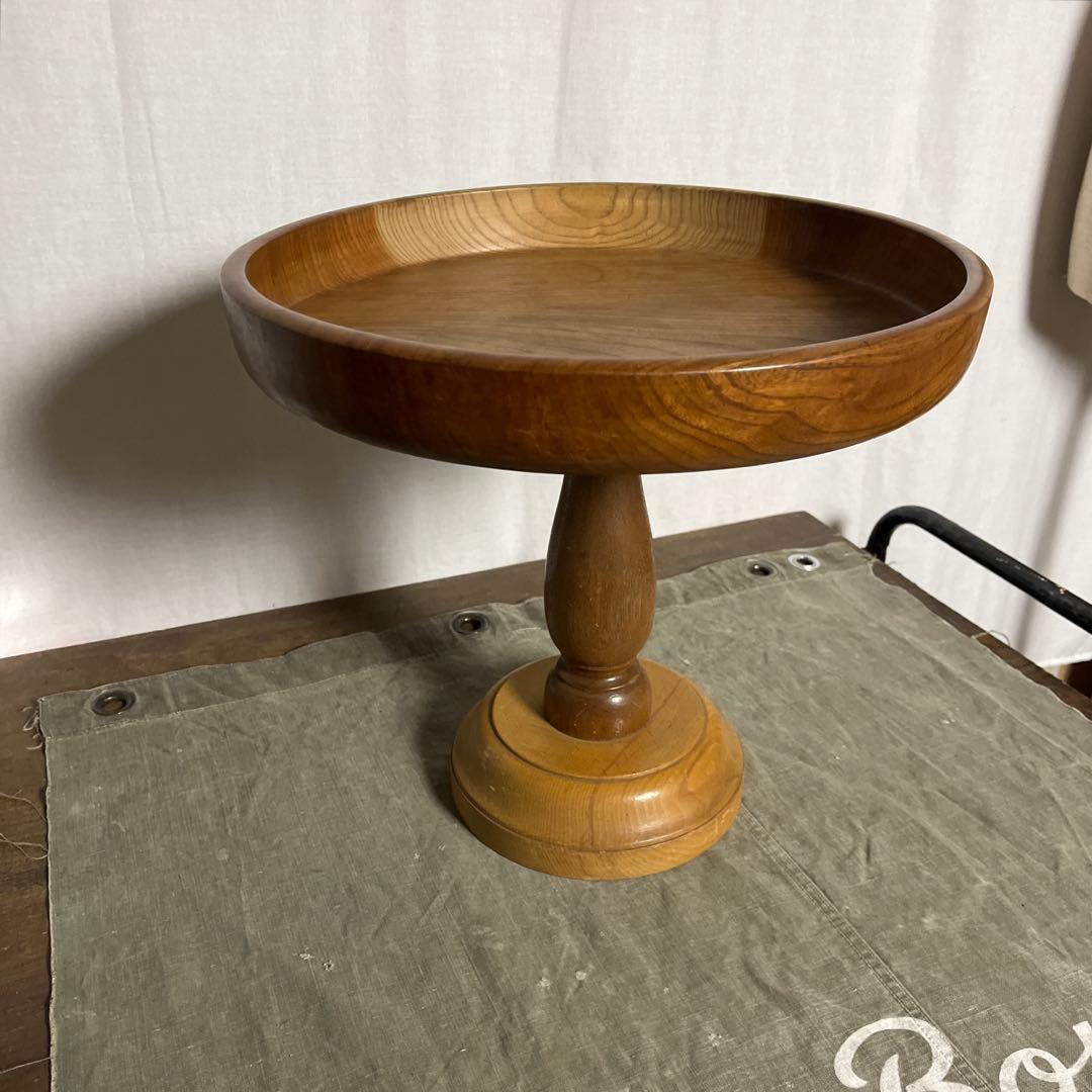 古雑貨アンティーク品◾️木製無垢材 大きなサイズ 木製コンポート皿 飾り台