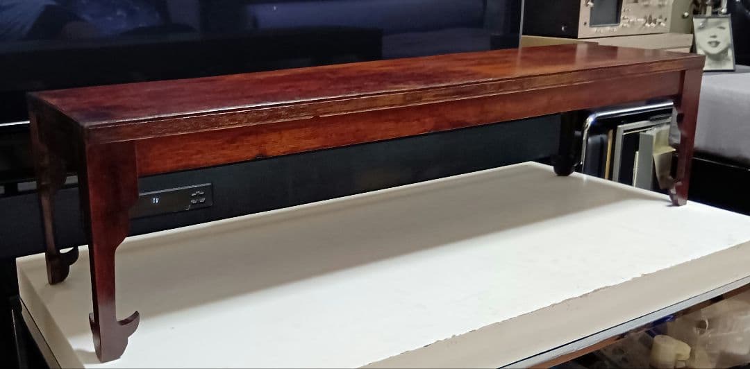 希少　明治期　欅　一枚板　組木細工　削り出し　文机　長尺机　錨脚