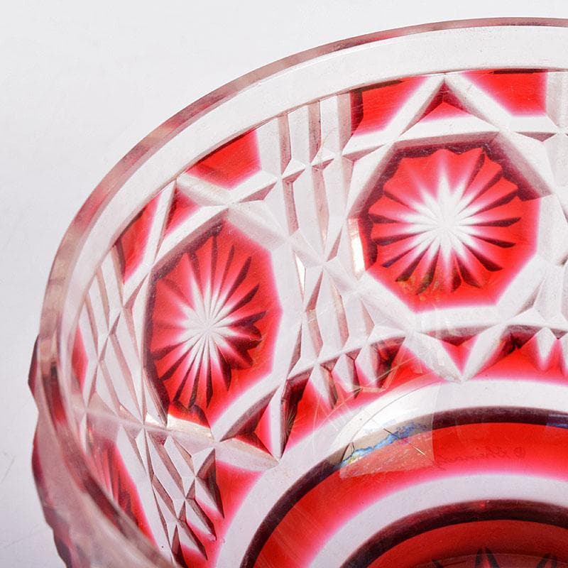 島津磯斉彬竈　薩摩ガラス工芸作　創作島津薩摩切子　向付鉢　共布共箱　GR8951