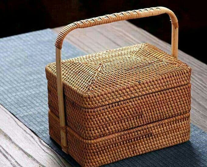 収納ケース 藤編 茶道具 ピクニック 小物入れ籠 便攜 民芸職人手作り弁当箱