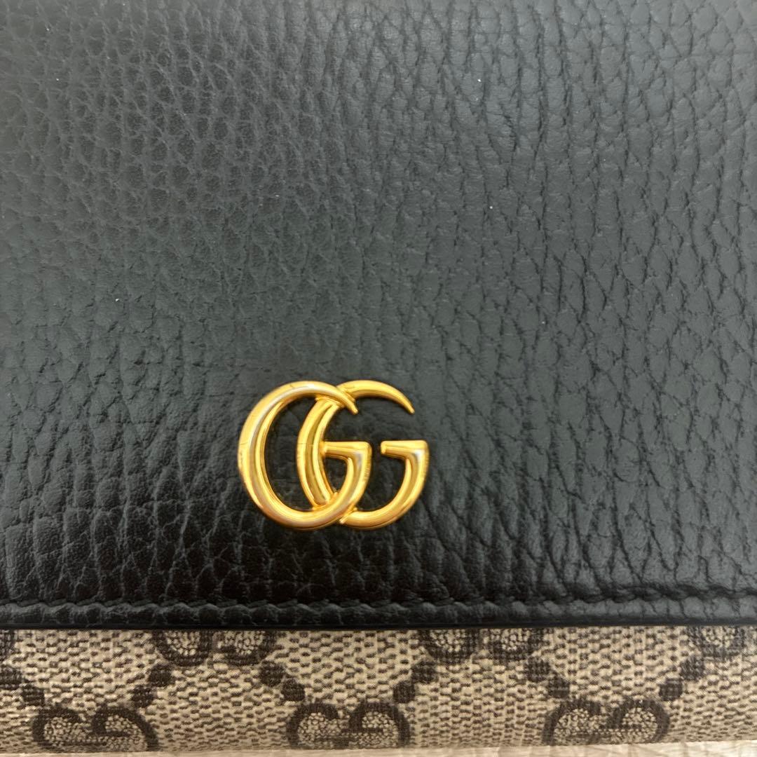GUCCI 二つ折り財布 黒 ベージュ マーモント