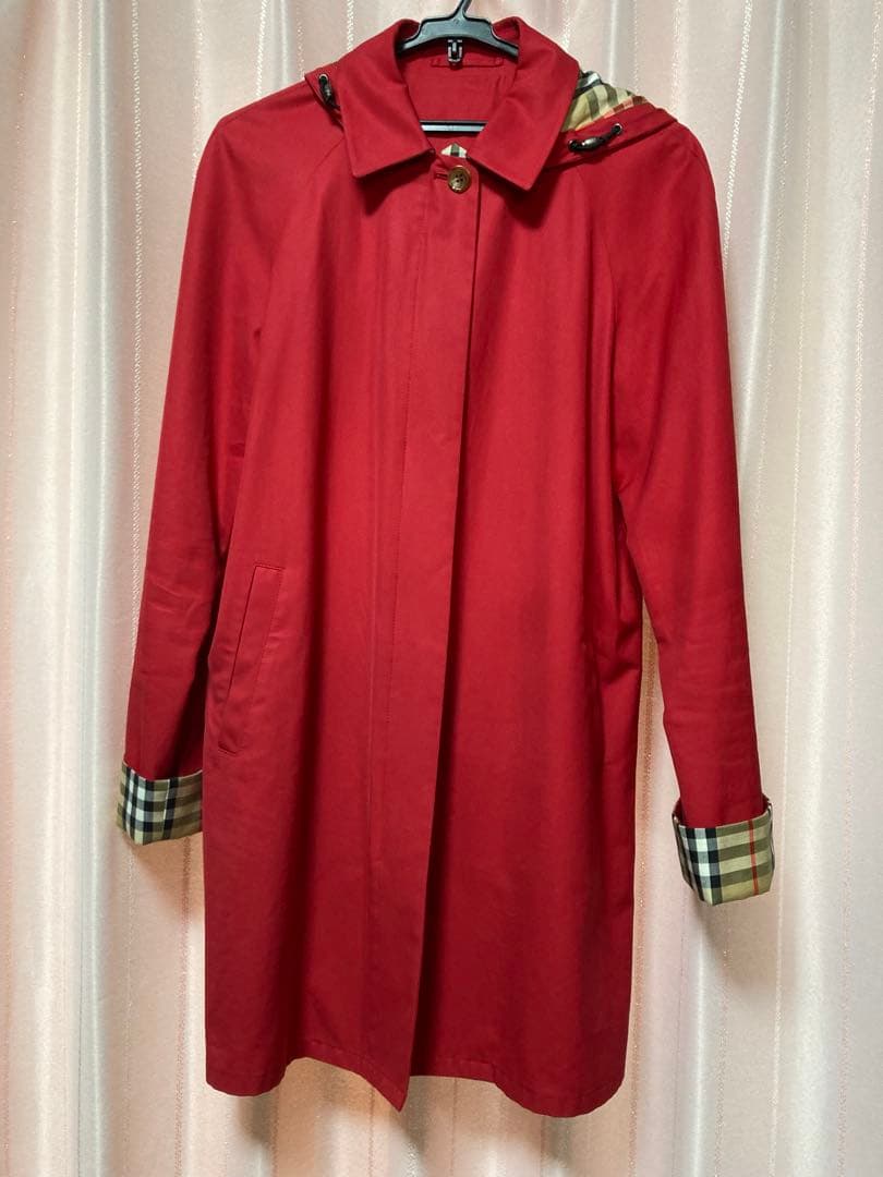バーバリーロンドン ステンカラーコート サイズ40 レッド フード付き