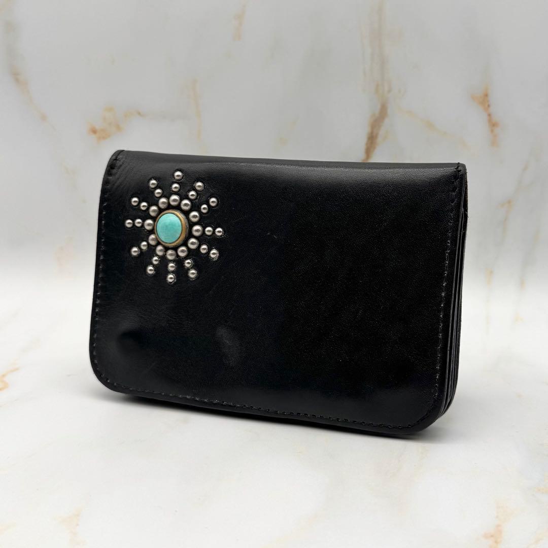 HTC ミディアムウォレット ターコイズ サンバースト スタッズ ブラック