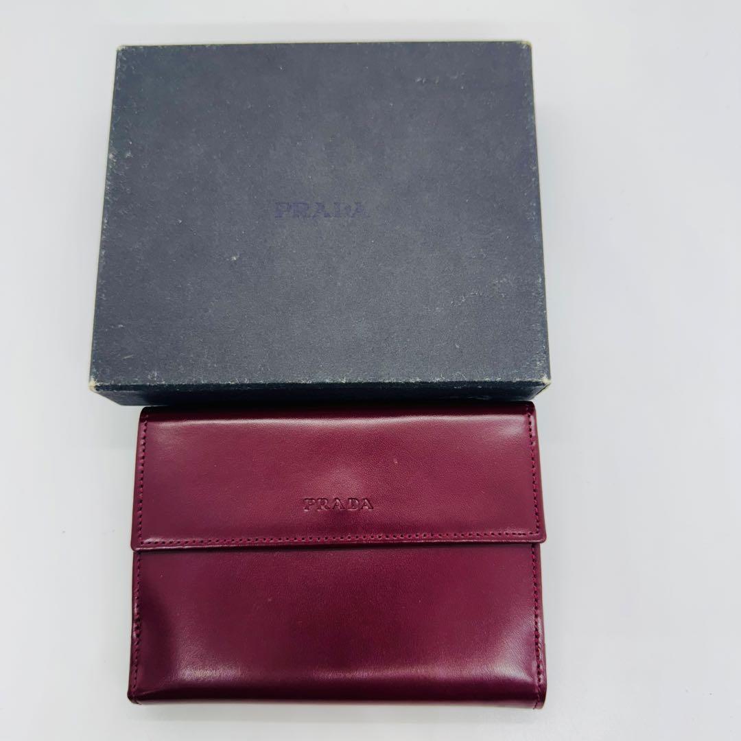 ✨PRADA✨プラダ✨バーガンディ✨レザー✨ヴィンテージ✨二つ折り財布✨