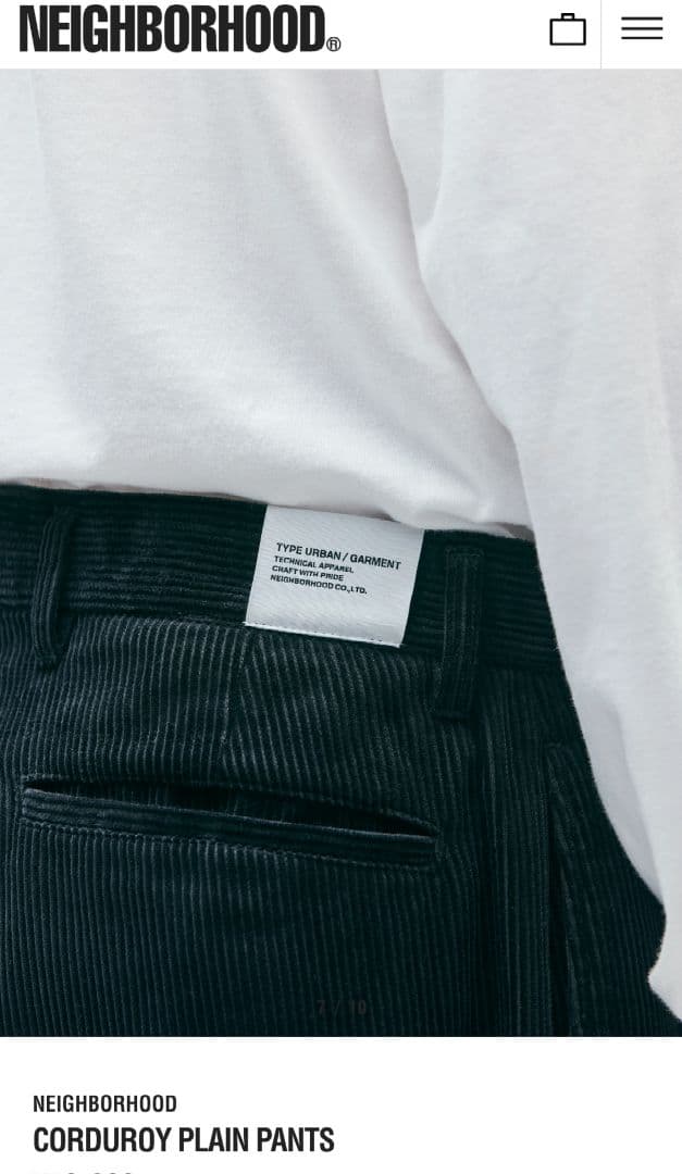 新品 NEIGHBORHOOD CORDUROY PLAIN PANTS