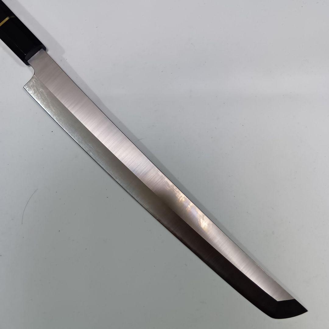 ステン本焼V金10号先丸柳刃包丁30cm黒水牛黒檀八角柄