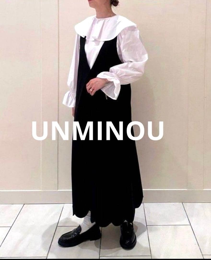 アンミヌ UNMINOU スカラップオールインワン　黒　ブラック