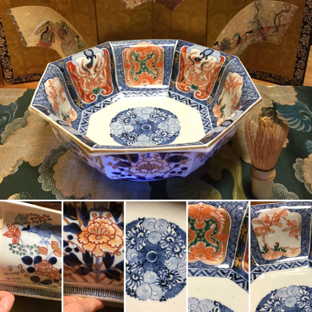 388 古伊万里 極上献上手 鳳凰 に花尽くし紋様 8角書き分け鉢 1客