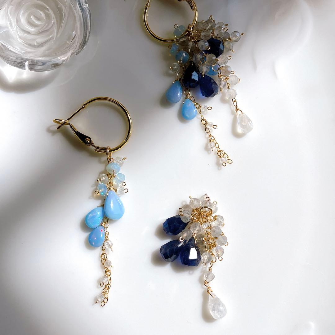 白妙◆サファイア×ラブラドライト/オパール×ホワイトトパーズ フープピアス